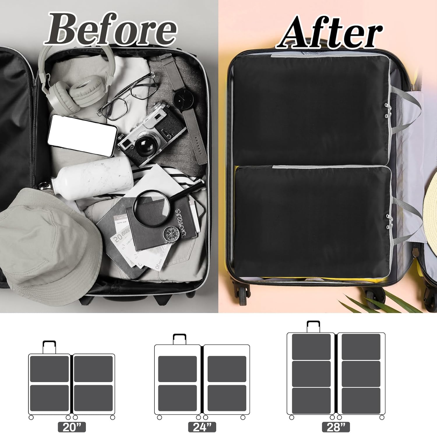 Hosuly 6 Pcs Compression Packing Cubes for Travel XL Expandable Luggage Organizers for Save Space Family Long Trips(Black 01,17.3 x 12.6'') - Image 5