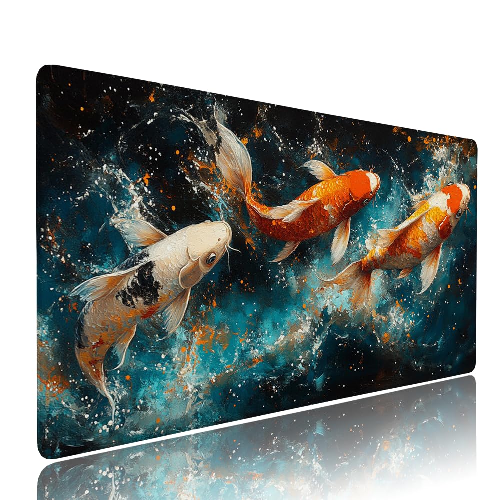 Czarna podkładka pod mysz XXL pod biurko do gier akcesoria do klawiatury podkładka pod mysz rozszerzona ryba szeroka mata do gier 1400 x 600 x 3 mm ochrona na biurko gumowa podstawa, przeszyte