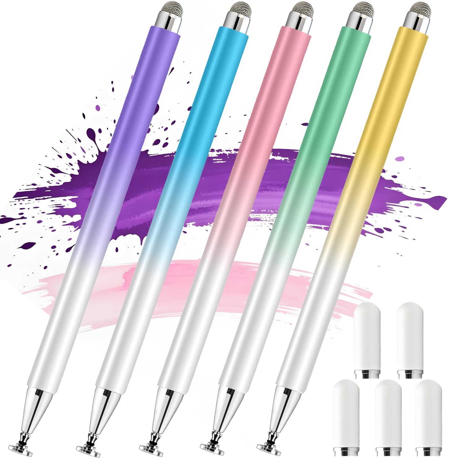 Pennino capacitivo per touchscreen (confezione da 5), con tappo magnetico, penna stilo 2 in 1 ad alta precisione per iPad/iPhone/Nintendo Switch/Samsung/smartphone e tablet Android, compatibile con