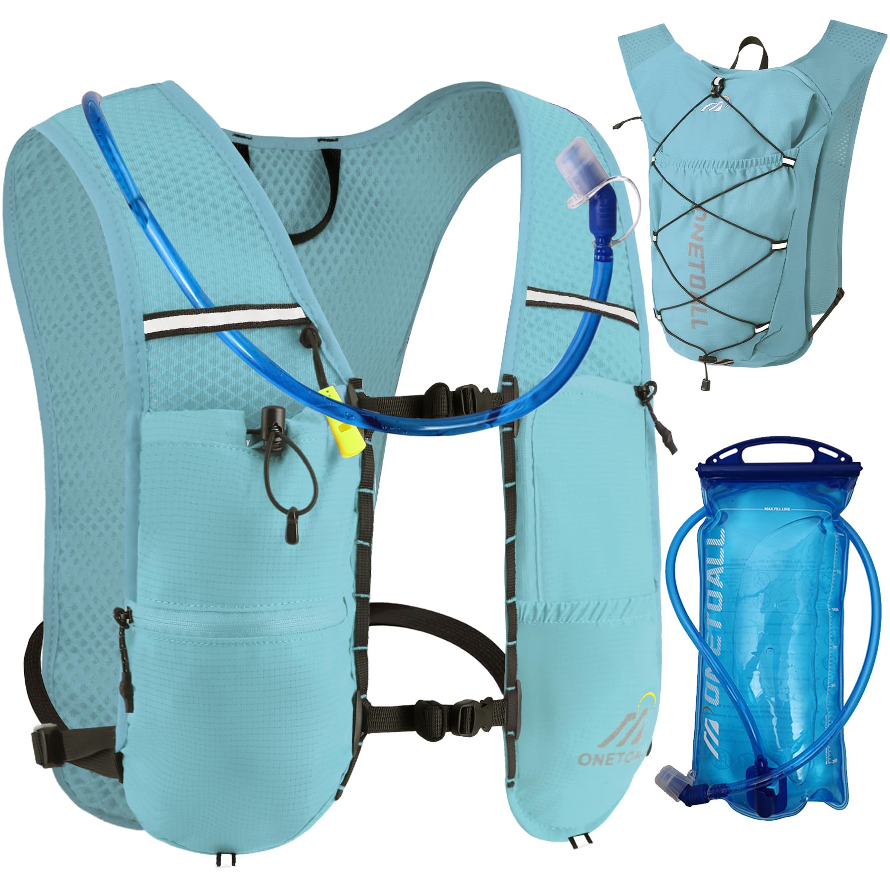 ONETOALL Running Vest Women with Water Bladder 2L, 6L Reflective Hydration Backpack Mens, Lightweight 150g for Trailrunning Hiking Marathon, Blue with Water Bladder — image 1