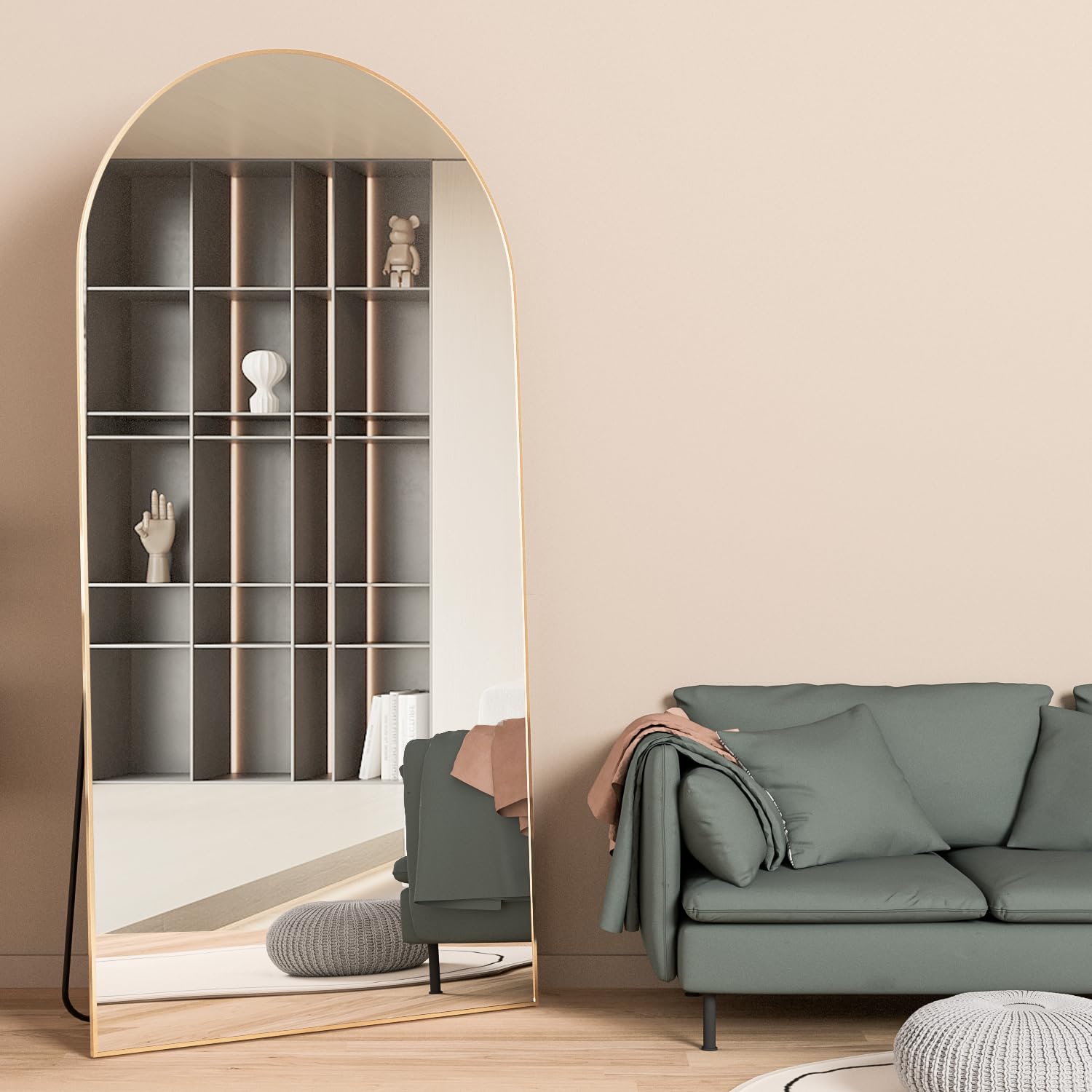 Spiegel in voller Länge 180x80 cm Gewölbter Spiegel Ganzkörper Gold Stehend Bodenspiegel mit Ständer Hängend oder an die Wand gelehnt für Schlafzimmer Eingang, Wohnzimmer