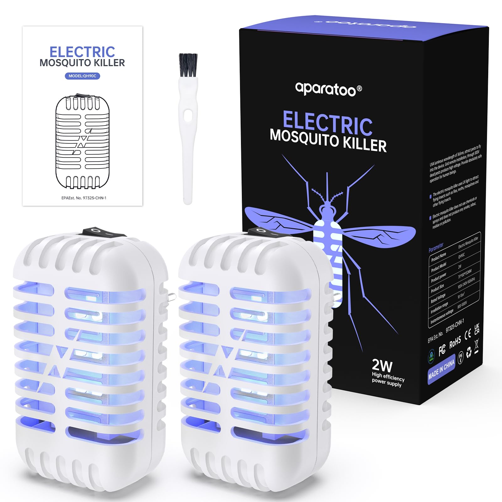 2 Pack Mückenstecker, Insektenvernichter Elektrischer mit UV-Licht, Mückenlampe für Mücken Fliegen Motten, Elektrischer Insekten-Schutz für Mücken, Motten, Fliege, Spinnen