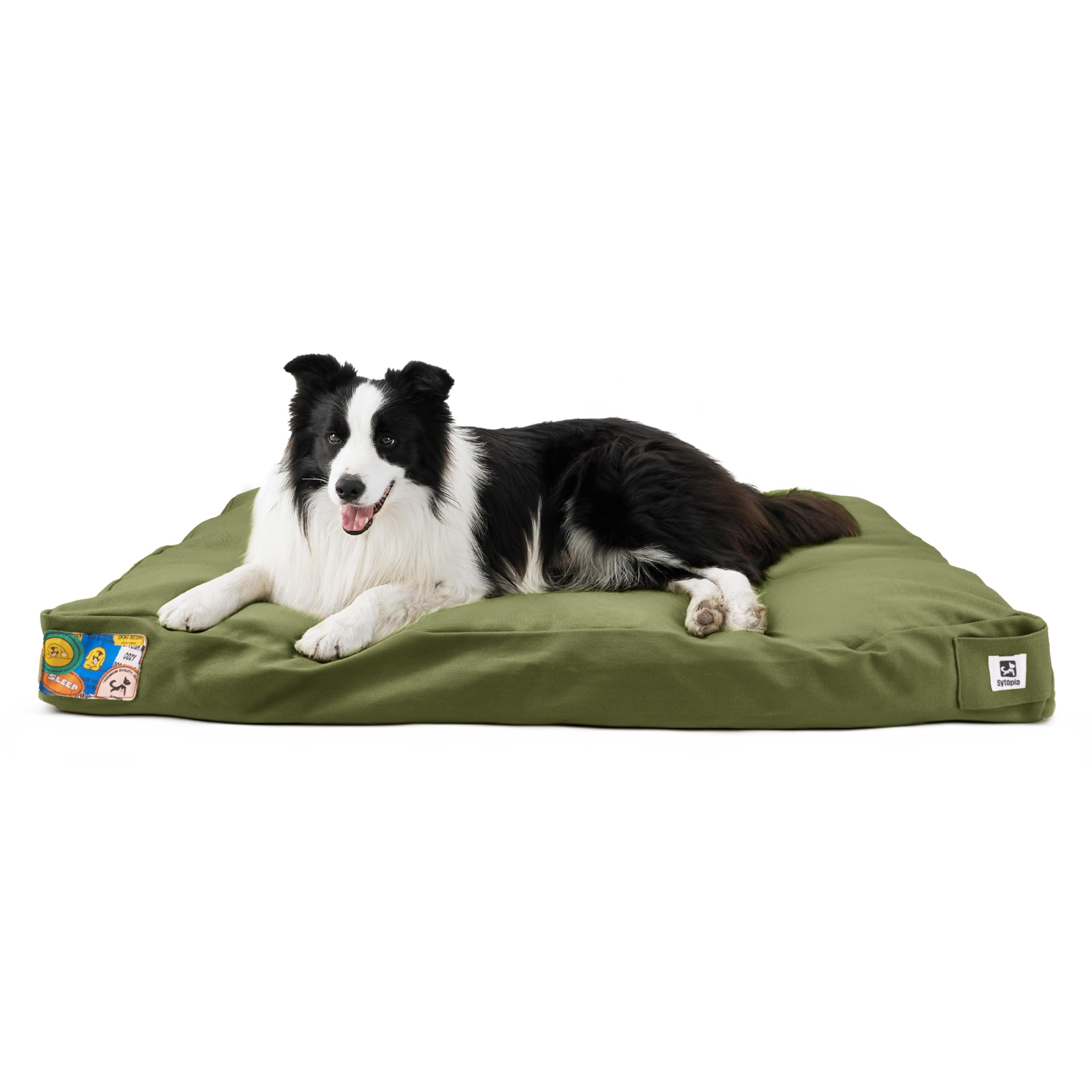 Sytopia 36 Inch Indestructible Canvas Dog Bed, Chew Proof Outdoor Pet Bed, Waterproof Washable Removable Cover, Patio Pet Pad, Green