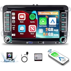 Pantalla Audi A3 Sportback CAMECHO Android Radio Coche para VW Passat Jetta Seat Golf Skoda Polo Tiguan Seat Skoda, 2G+64G 7" Táctil Autoradio con Wireless Carplay Android Auto GPS WiFi Bluetooth FM SWC+ Cámara