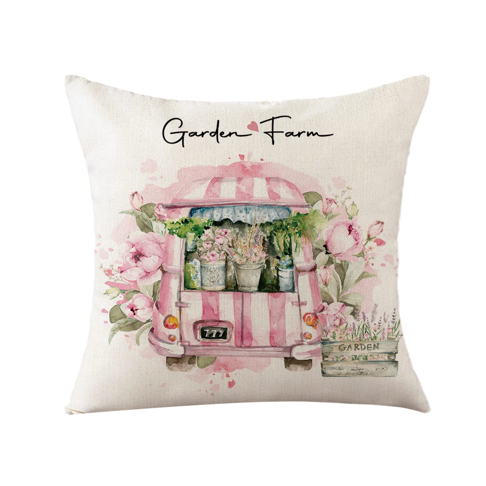 Sofa Fundas Cojines 60x60 Pack de 4 Cuadrado,Funda de Almohada Lino con Cremallera Invisible,Funda de Cojín Decoración para Hogar Sala Cama Jardín Silla Coche-Primavera de Acuarela