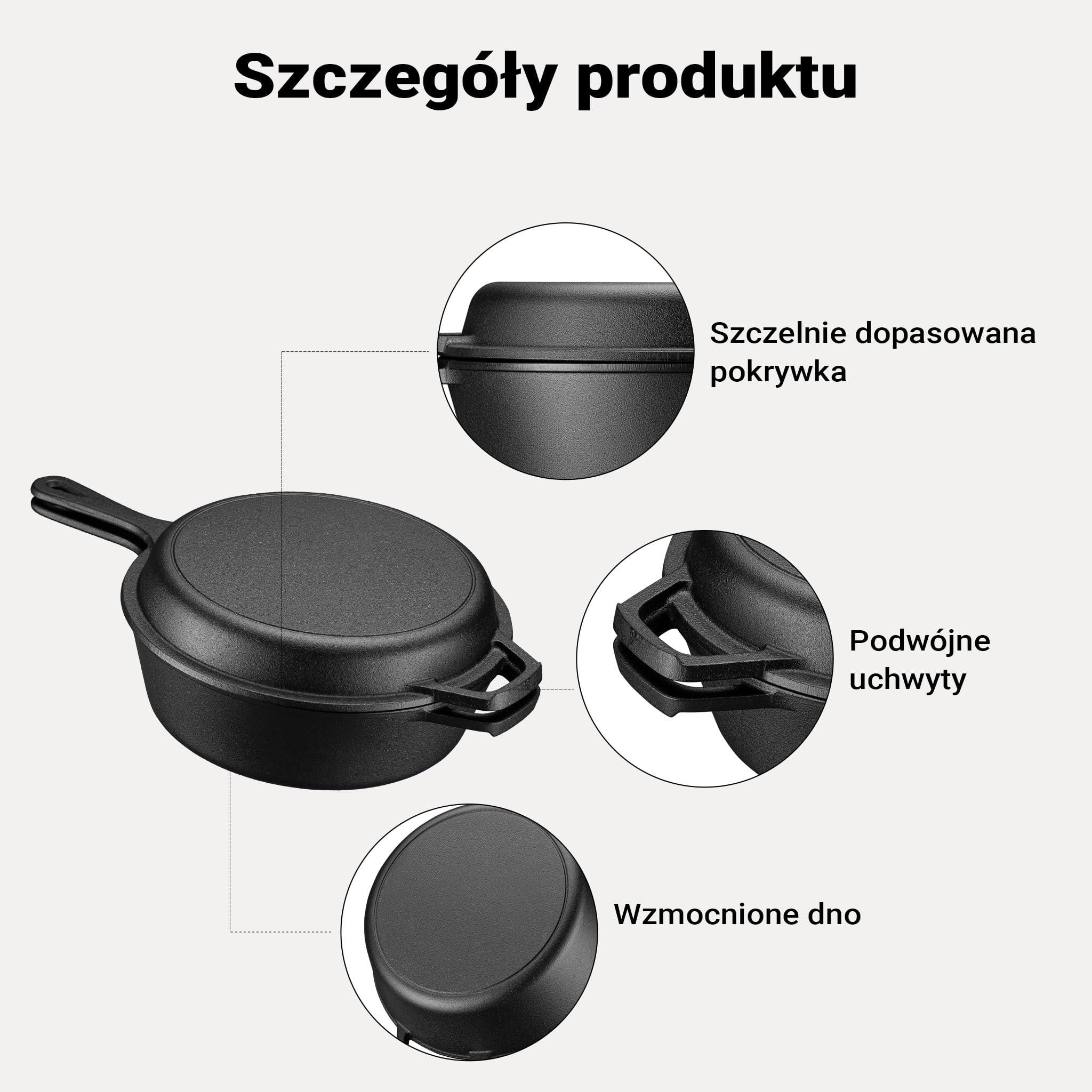 Wiltec 2w1 Garnek żeliwny typu dutch oven 3,2 l z pokrywą grillową i uchwytem bocznym, głęboka brytfanna żeliwna i garnek do pieczenia chleba