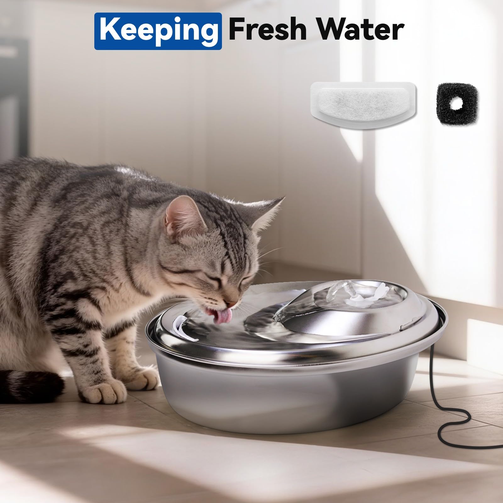 Confezione da 24 filtri di ricambio per fontana per gatti ORSDA, compatibili con fontana d'acqua per gatti ORSDA 2L in acciaio inossidabile, fontana per animali domestici D30 per gatti (12 filtri