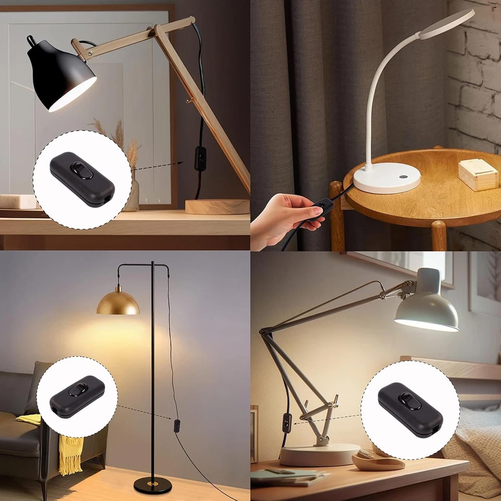 2 sztuki przełączników sznurkowych 2-biegunowych, przełącznik 230 V, 6 A, przełącznik dźwigniowy, przełącznik pośredni do lamp, przełącznik kołyskowy do 2- i 3-żyłowych przewodów zasilających