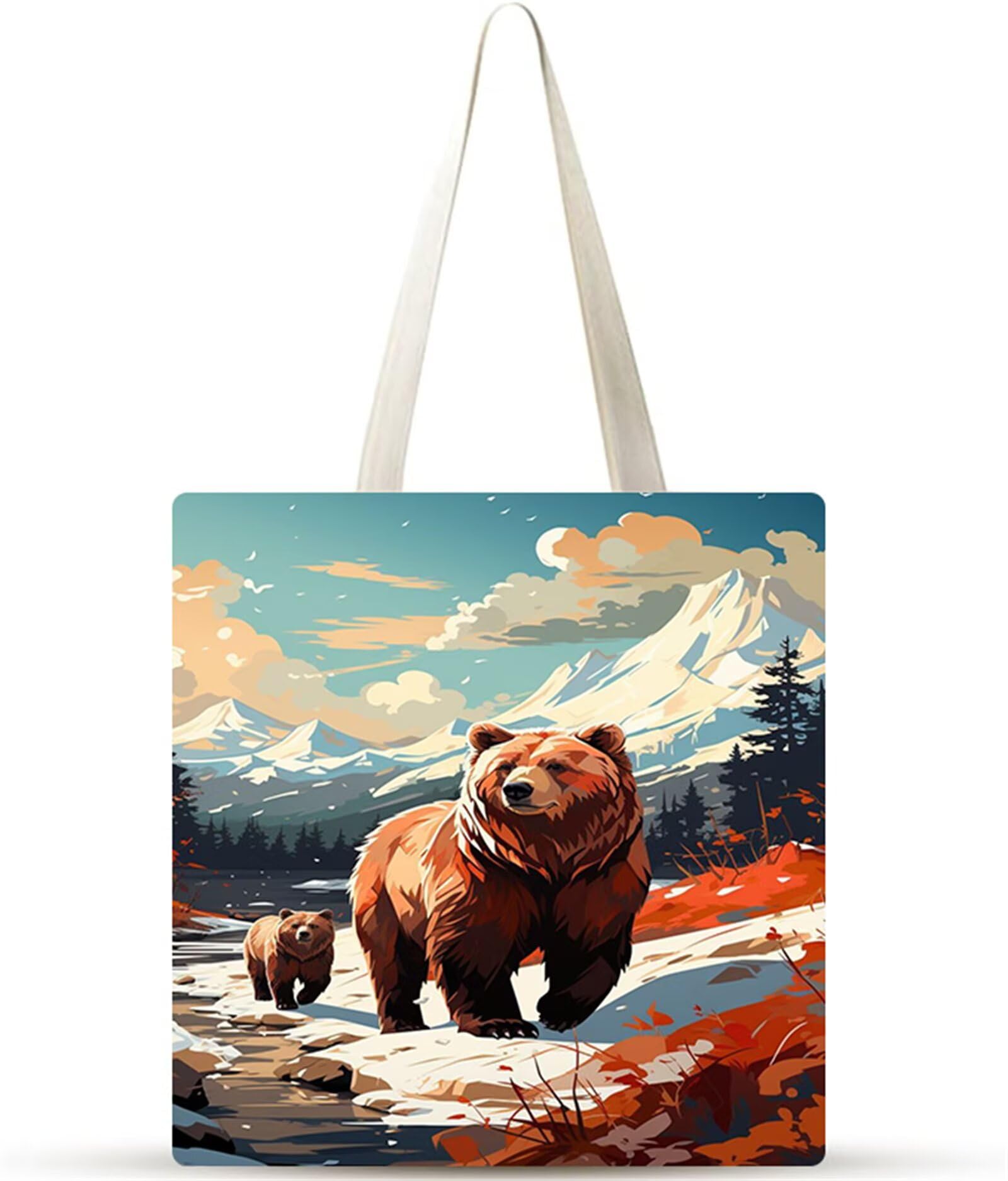 Sac fourre-tout Esthétique en Toile avec Ours d'hiver pour Femmes, Sacs de Plage, sacs de Courses,sac à Bandoulière,Tote Bag Réutilisables pour Travail École