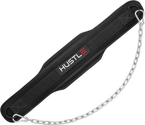 Miniatura 2 de Hustle Athletics Cinturón de inmersión para levantamiento de pesas, dominadas y sentadillas con acolchado ergonómico y cadena de acero resistente,