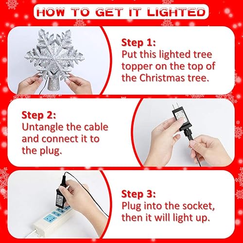 Miniatura 4 de AerWo Decoración de árbol de Navidad iluminada con proyector de copo de nieve giratorio mágico, proyector de purpurina 3D para decoración de árbol