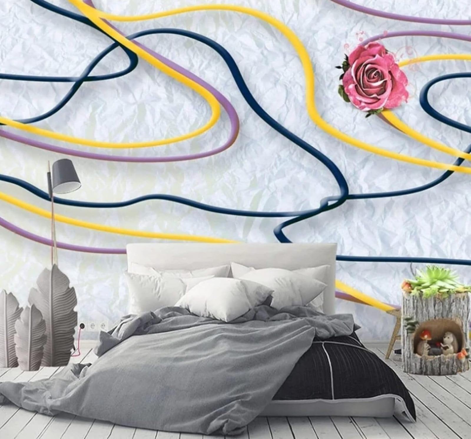 Wallpaper-3D-Xlm 300Cm×210Cm(B×H) Abstract Colourful Lines Roses Pattern 3D Wallpaper Easy Install Feature Office Living Room Sofa Bedroom Tv Background Wall Decoration-300Cm×210Cm