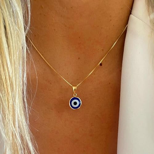 Miniatura 2 de Collar contra el mal de ojo para mujer, chapado en oro de 14 quilates, delicado collar de mal de ojo, collar con dije de ojo de diamante azul