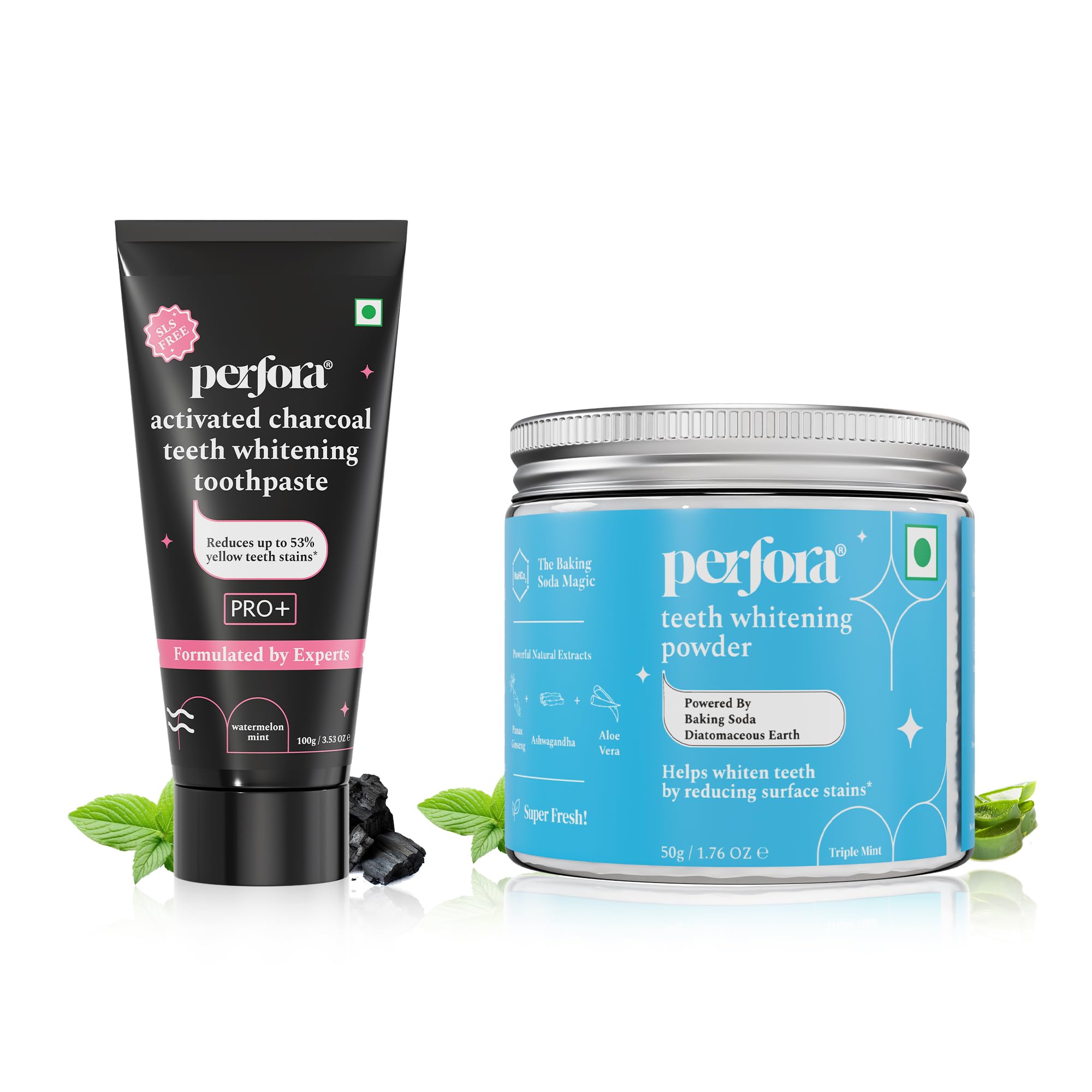 Perfora Teeth Whitening Kit | Activated Charcoal Teeth Whitening Toothpaste | Teeth Whitening Powder -Triple Mint | Vitamin Enriched SLS & Fluoride Free | SLS Free & Made Safe Certified | Pack of 2-picture-32