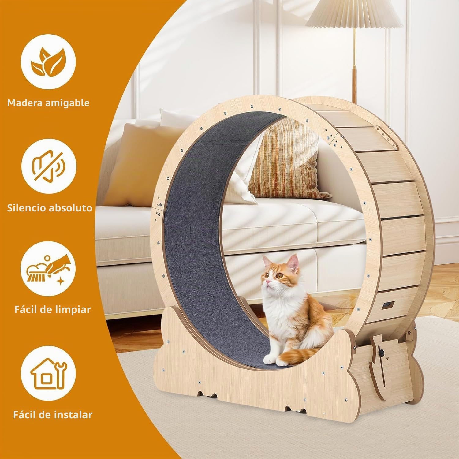 Rueda de Ejercicio para Gatos 90-100cm – Tablero E1 Alta Densidad – Silenciosa, Segura, Fácil de Limpiar – para Todos los Tamaños