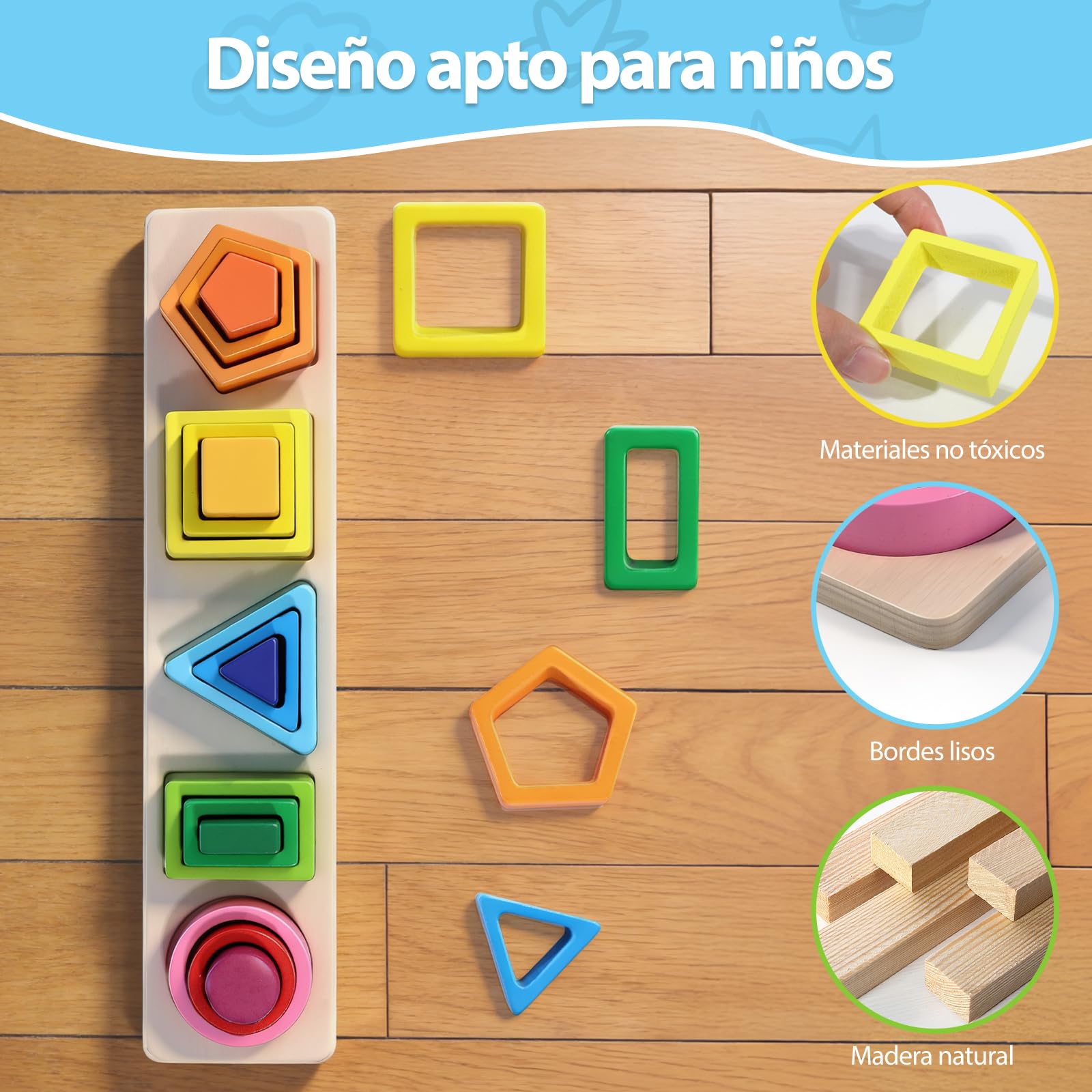 Juguetes Montessori Para Niños De 1 a 2 a 3 Años, Juguetes Para Apilar Y Clasificar, Torre De Clasificación De Madera, Juguetes Educativos De Formas Y Colores, Regalos Para Niños Y Niñas De 1 a 3 Años — view 3
