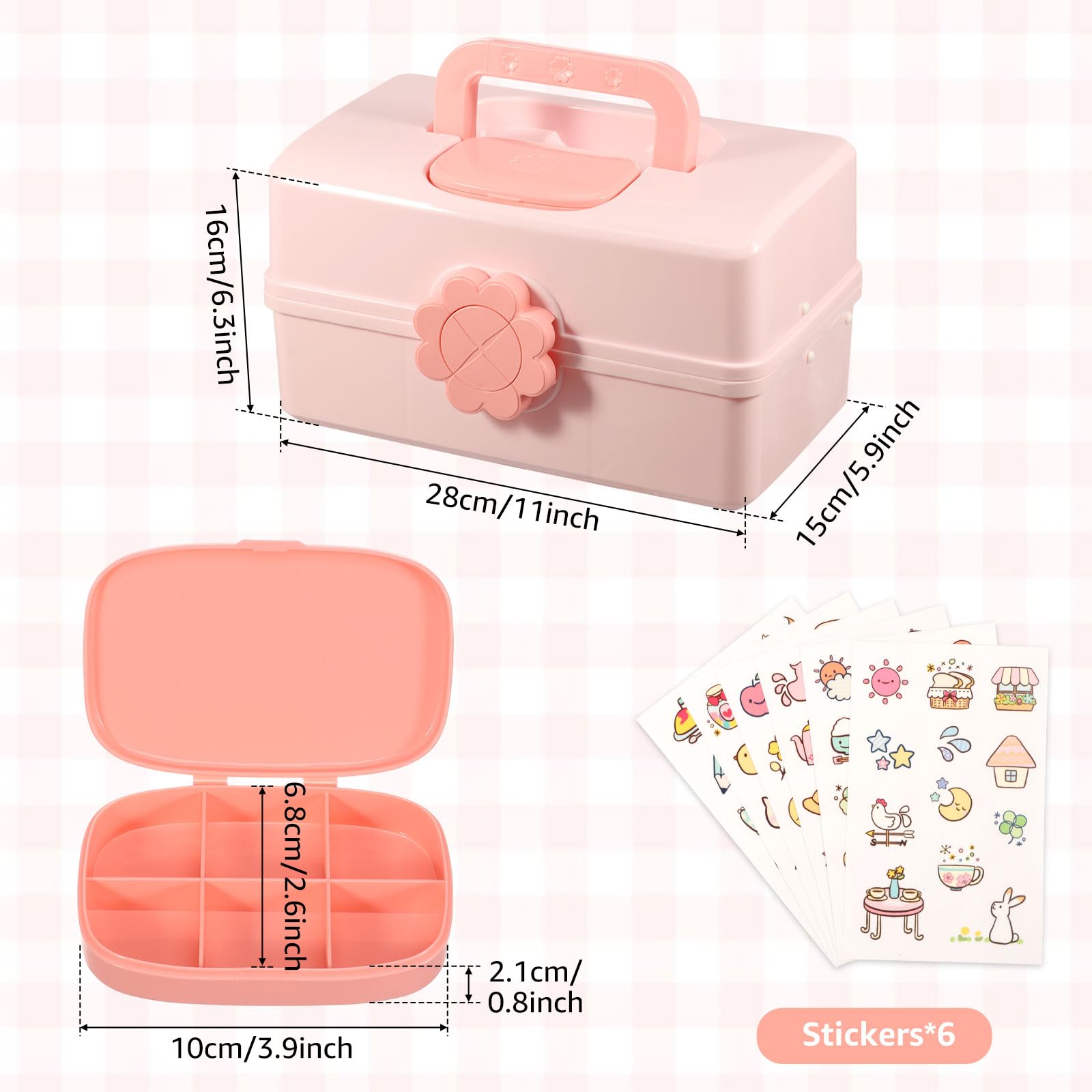 Haar-Accessoires-Organizer für Mädchen und Frauen, Rosa, 3-lagig, Mehrzweck-Aufbewahrungsbox mit abschließbarem und Griff, niedlicher Haar-Accessoire-Organizer, tragbare Bastelaufbewahrungsboxen zum