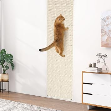 Uross Thickened Cat Wall Climbing Carpet 6.6 FT x 16" - Extra Long Cat Scratch Wall Pad, Cat Scratching Carpet Rug Wall Mounted Scratcher Couch Sofa Protector- Beige