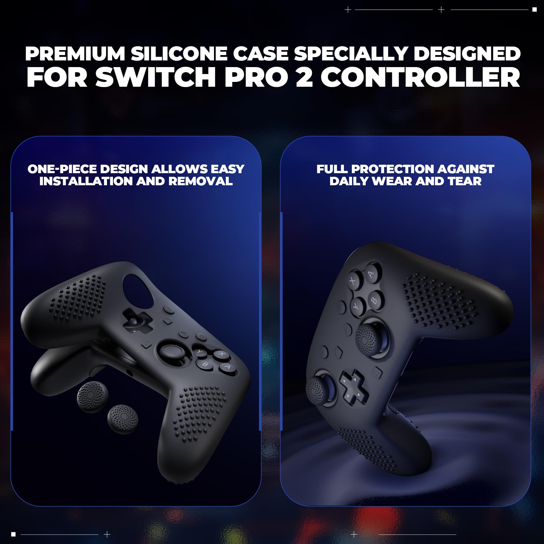 PlayVital Cover per Nintendo Switch 2 Pro Controller, Custodia Silicone Protettiva Antiscivolo per Switch 2 Pro con Copri Tasti Posteriori, Gommini e Adesivi, 3D Borchiate-Nero