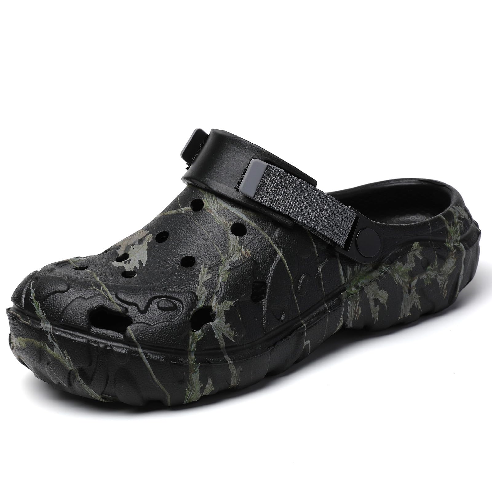 Camo Clogs for Men and Women Lightweight EVA Garden Shoes with Adjustable Heel Strap, Slip-Resistant Quick-Dry Slip-On for Indoor Outdoor Use