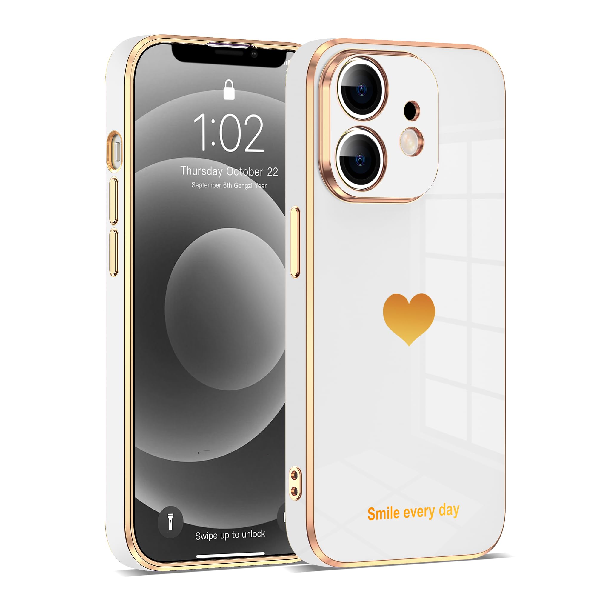ZiZioen Compatible with iPhone 12 Mini Case for Women Girls, Luxury Fashion Plating Edge & Cute Love Heart Soft TPU Shockproof Protection Phone Case