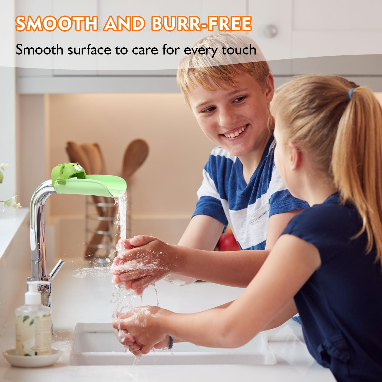 Extensión de grifo infantil, cambio de color con agua caliente con efecto sensor de temperatura, accesorio de silicona seguro para lavabo, asiento antideslizante para manos de niños (marrón + verde