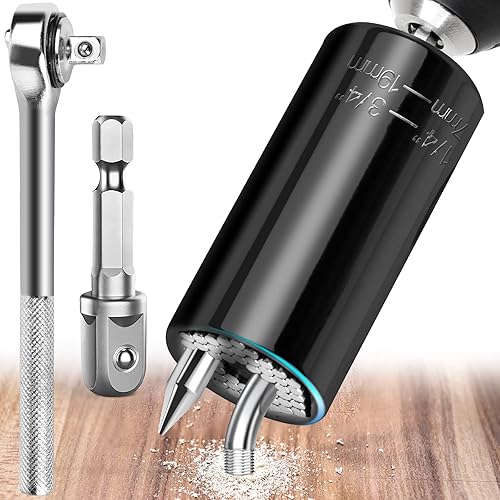 Miniatura 1 de Juego de zócalos universales, autoajustable con adaptador de taladro eléctrico y mango de llave de carraca de accionamiento, 14 a 34 pulgadas