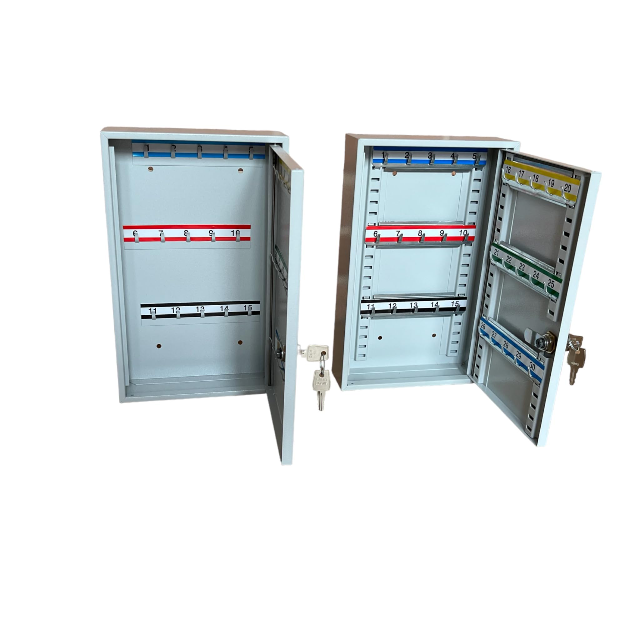 LEOMAR Schlüsselschrank mit 30 Haken, Schlüsselkasten aus Stahlblech, bewegliche Hakenleisten, abschließbar, Schlüsselbox zur Wandmontage,6 x 20 x 32 cm