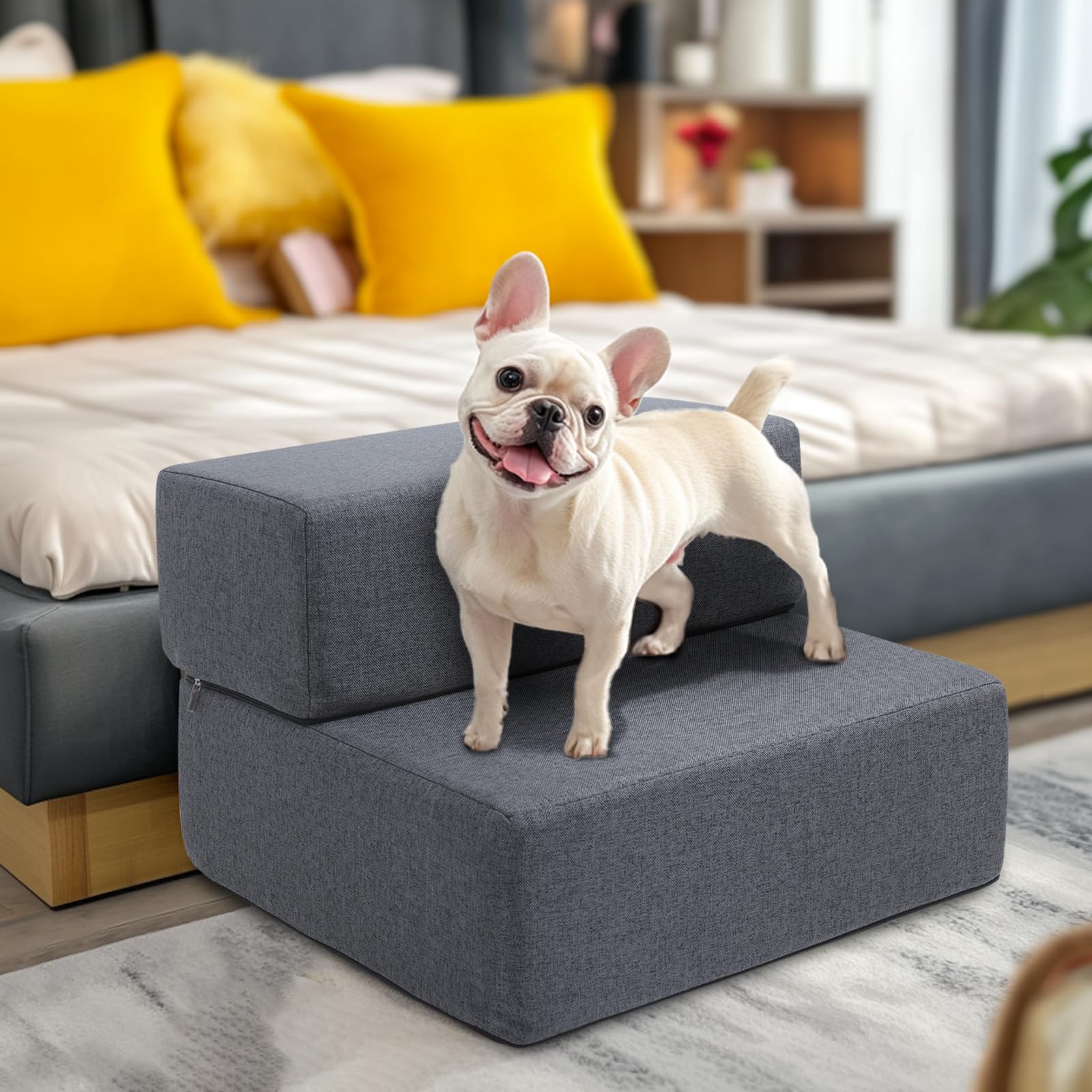 Rampa Pieghevole Per Cani E Gatti – Scala Antiscivolo In Legno E Tessuto, Multiuso Per Auto, Divano E Letto, Portata 50 Kg, Colore Kaki/Nero