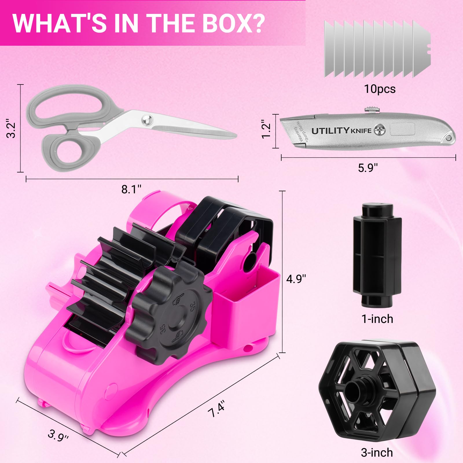 THINKLEARN Distributeur de ruban adhésif thermique par sublimation – Distributeur de ruban adhésif à transfert thermique avec noyau de 2,5 cm et 7,6 cm, pièces prédécoupées de 3,6 cm, distributeur de