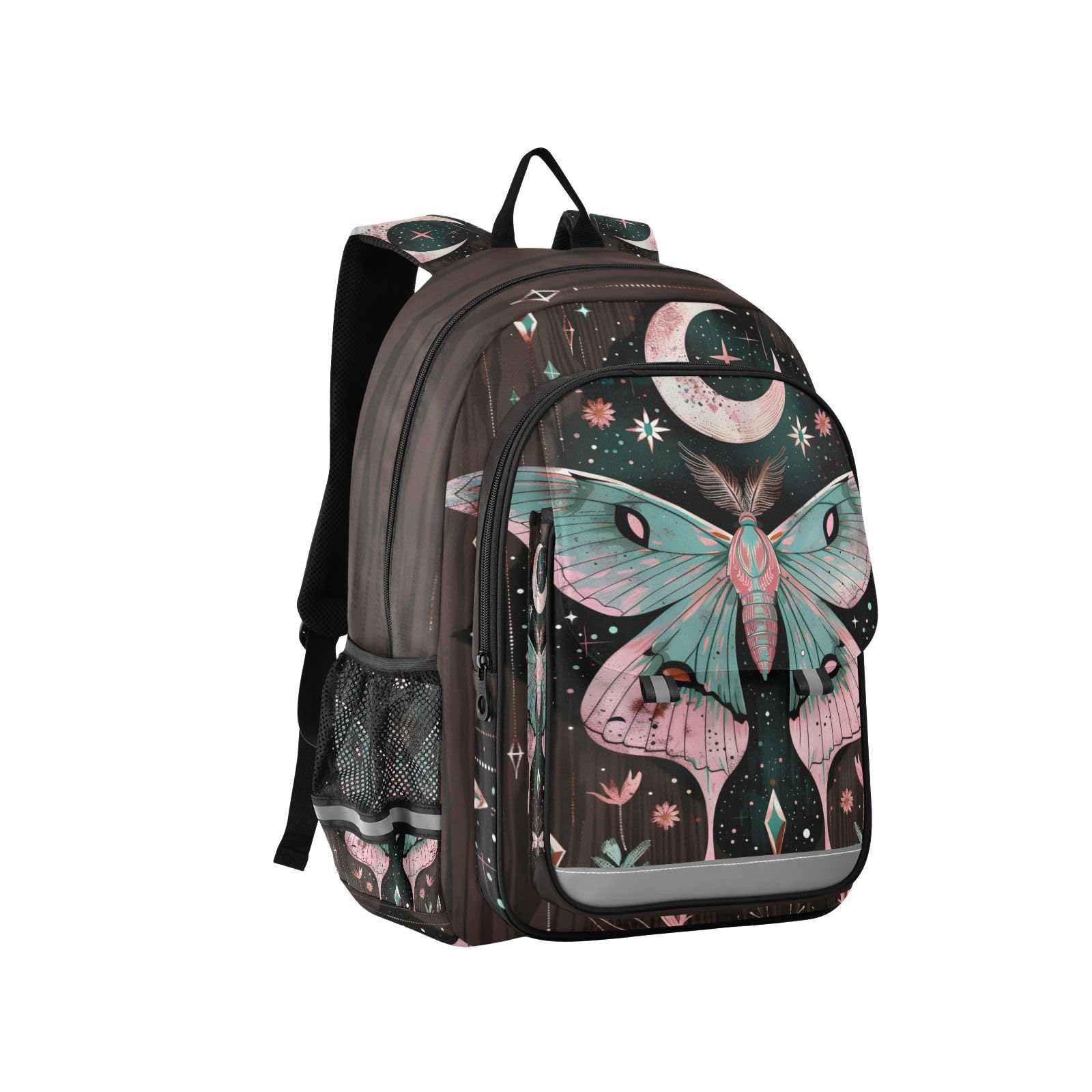 ALAZA Mochilas escolares de viaje con diseño de polilla, mariposa, luna, estrella, bruja, para niños, niñas, adolescentes, mujeres y hombres, Varios colores, 12.9 x 5.1 x 17.7inch, Mochilas Daypack