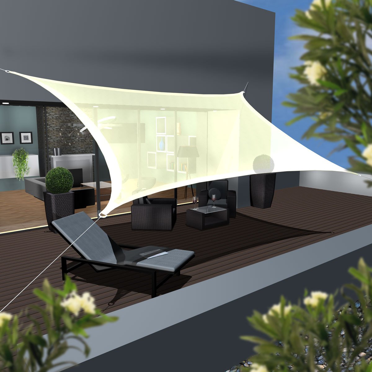 AMANKA Tenda da Sole UV - 6x4 m HDPE Rettangolare Telo di Protezione Solare Balcone Giardino Beige