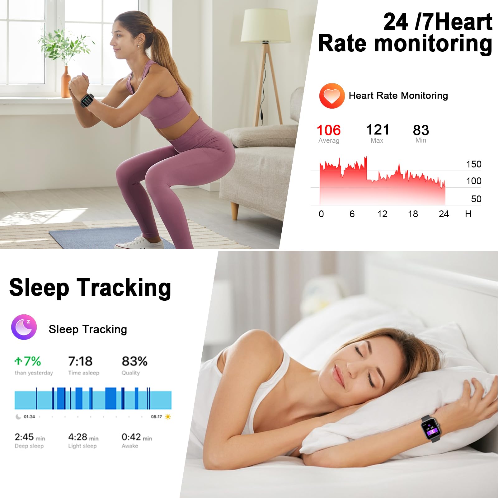 Smartwatch Herren, 1.91"HD Smart Watch Damen Schlafmonitor Schrittzähler Herzfrequenz Fitness Tracker, Fitnessuhr Bluetooth Anrufe, 110+Sportmodi Sport Uhr, IP68 Wasserdicht Watch iOS Android Schwarz