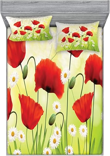 Miniatura 168 de Ambesonne Juego de sábanas bajeras y fundas de almohada, diseño retro de los videojuegos con botones de joystick vintage de los años 80 y 90, diseño