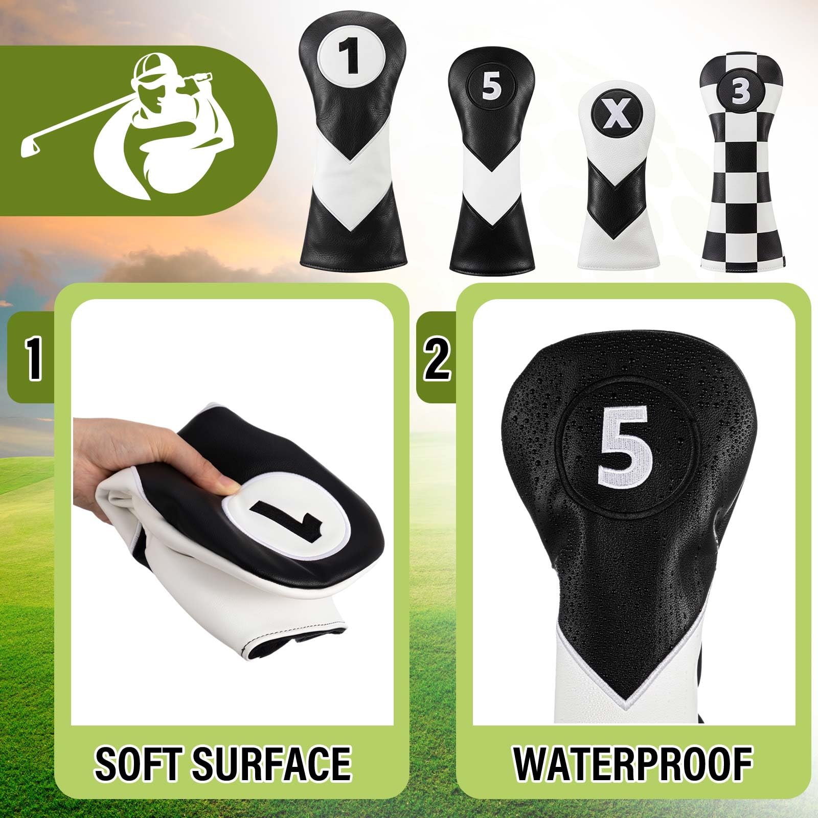 Kit de accesorios de golf de 16 piezas, 4 fundas de cuero para palos de golf para maderas, conductores e híbridos con marcador de bola magnético, camisetas y juego de cepillo de limpieza para