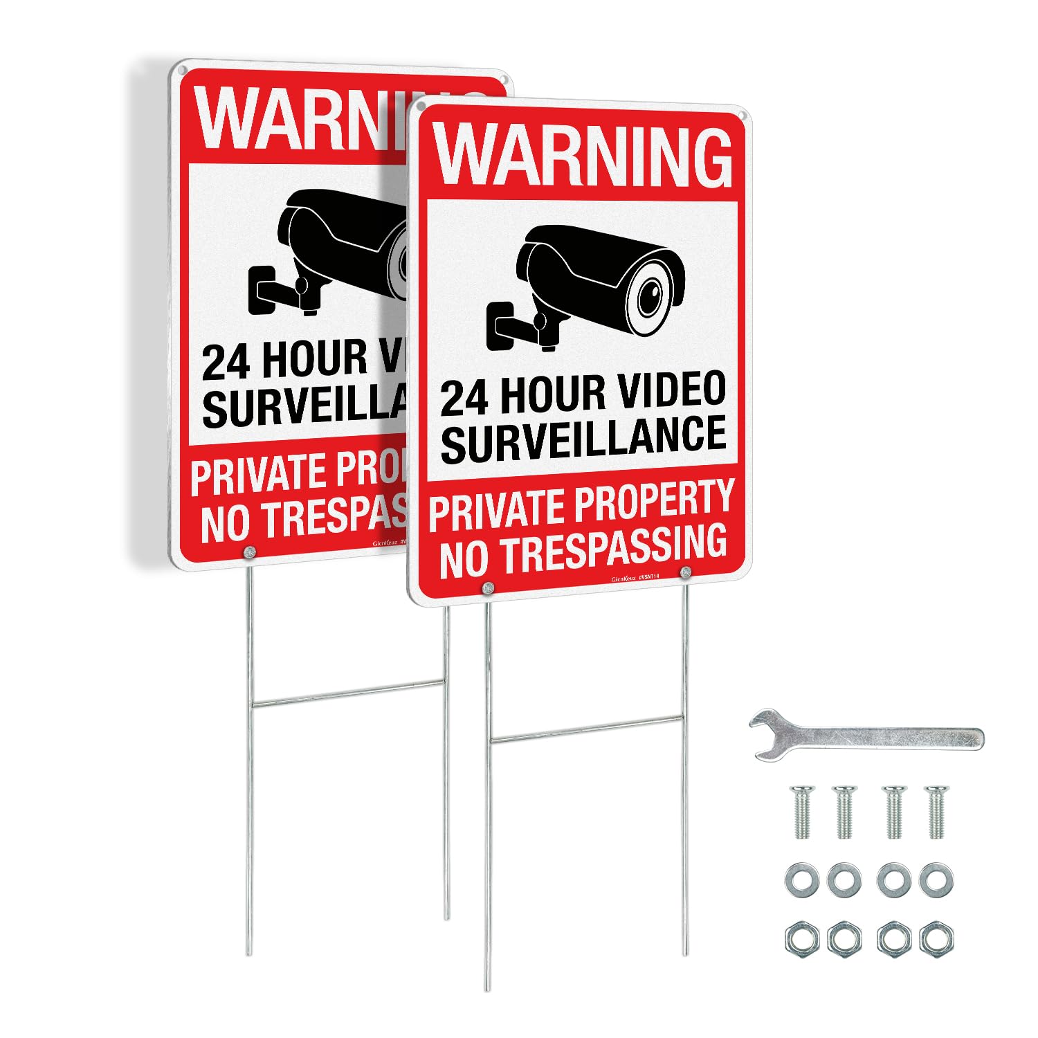 GicnKeuz Large Video Surveillance Signs, 14x10 Inches No Trespassing Signs Private Property with H-stakes, Reflective Alum...