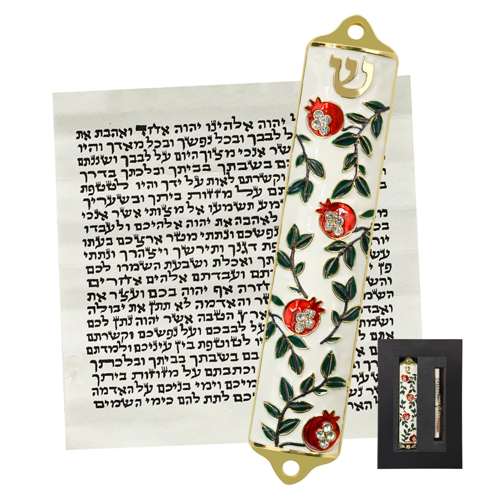 MrMrKura Mezuzah with Scroll for Door, Exquisite Enamel Blessing Mezuzah Case with Double-Sided Tape for Jewish Gifts House Warming Decor, Christmas, Easter (White)