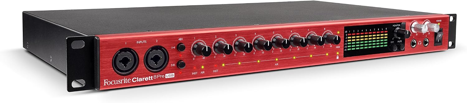 Focusrite Clarett 8Pre USB 18-In/20-Out Audio Interface, Red (AMS-CLARETT-8PRE-USB)