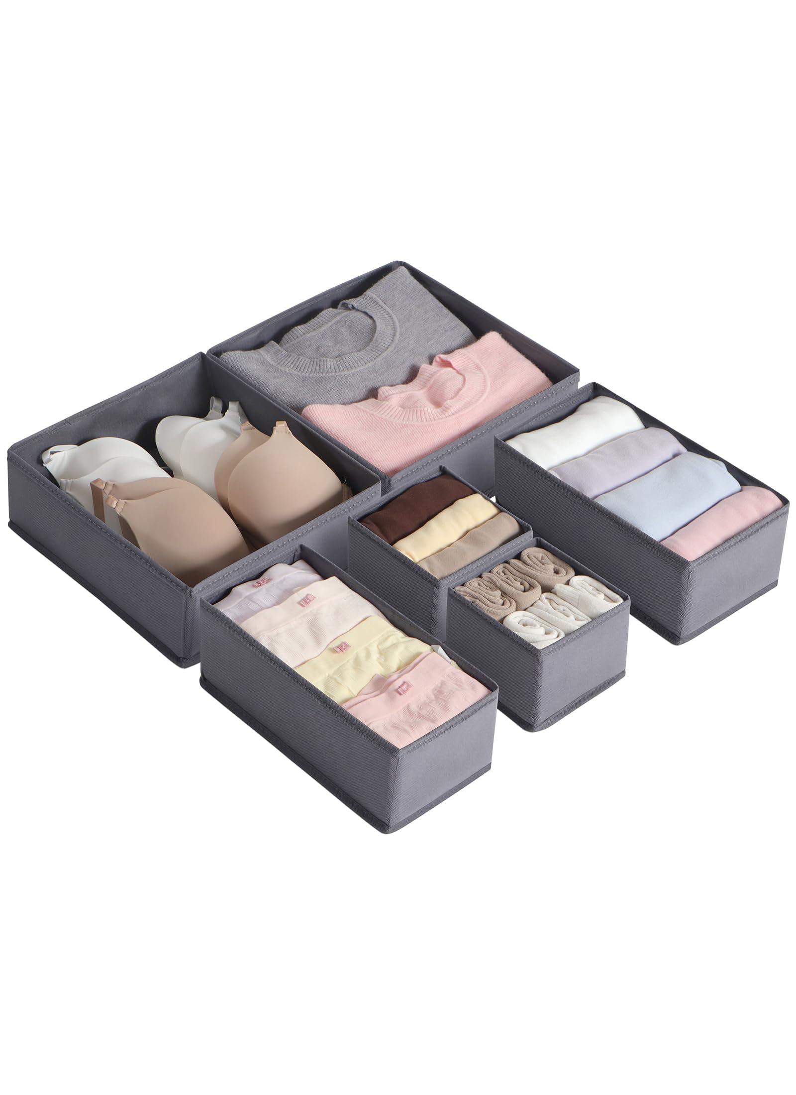 LAJIAKE 6 Pack Drawer Organiser, Drawer Dividers for Clothes, Grey
