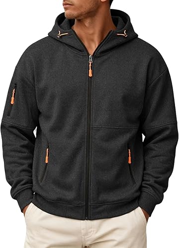 Zip Up Hoodie Men Fall Light Weight Sweatshirt Long Sleeve O