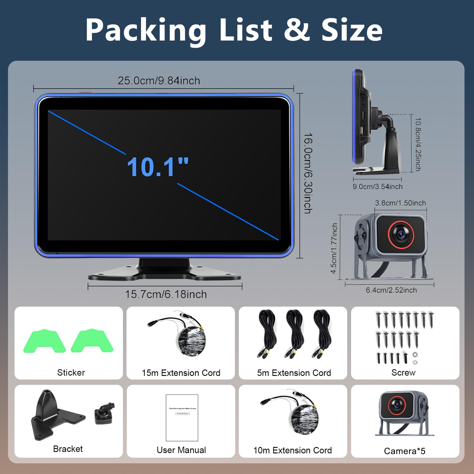Hodozzy Rückfahrkamera 5 Kameras Set 10,1 Zoll IPS HD Monitor 5 Geteilte Rück und Vorder Kamera Weitwinkel, Wasserdicht Nachtsicht, Auto Kabel Rückfahrsystem 12V-36V für LKW/Wohnmobile/Anhänger