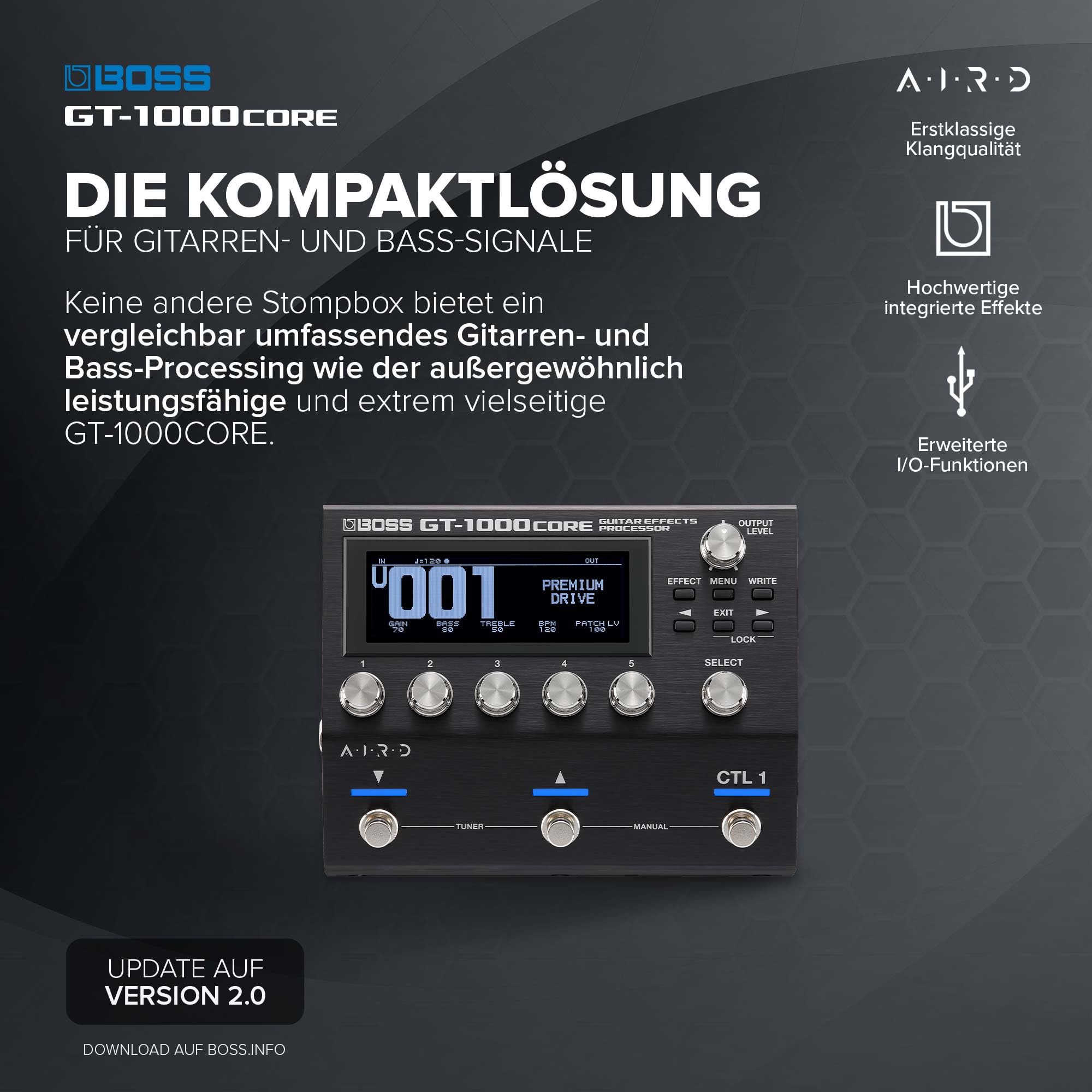 BOSS GT-1000CORE | Compact Guitar Effects Processor | Class-Leading Sound Quality | Ultra-Versatile Guitar Amps Crafted with AIRD | Premium Onboard Effects | Built-in Bluetooth | I/O Features