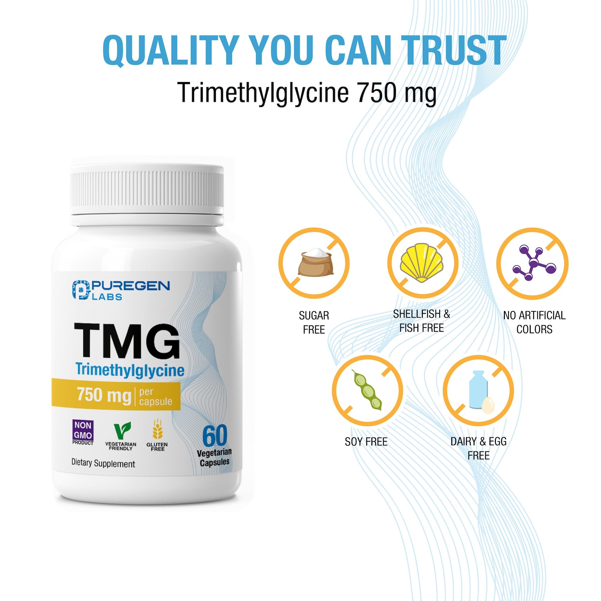 Puregen Labs Trimethylglycine Supplement, TMG 750 mg, 60 Veggie Capsules — Amazon image 3