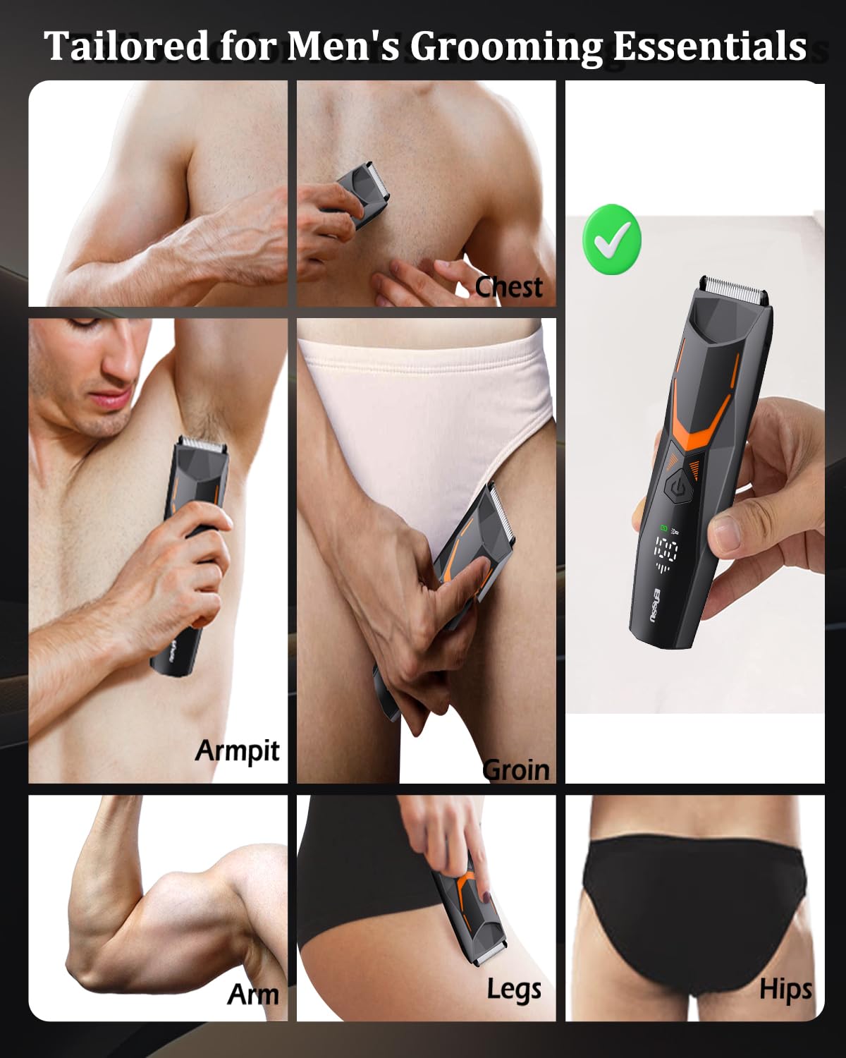 Rasoir intime pour homme rechargeable Type-C avec lumière LED
