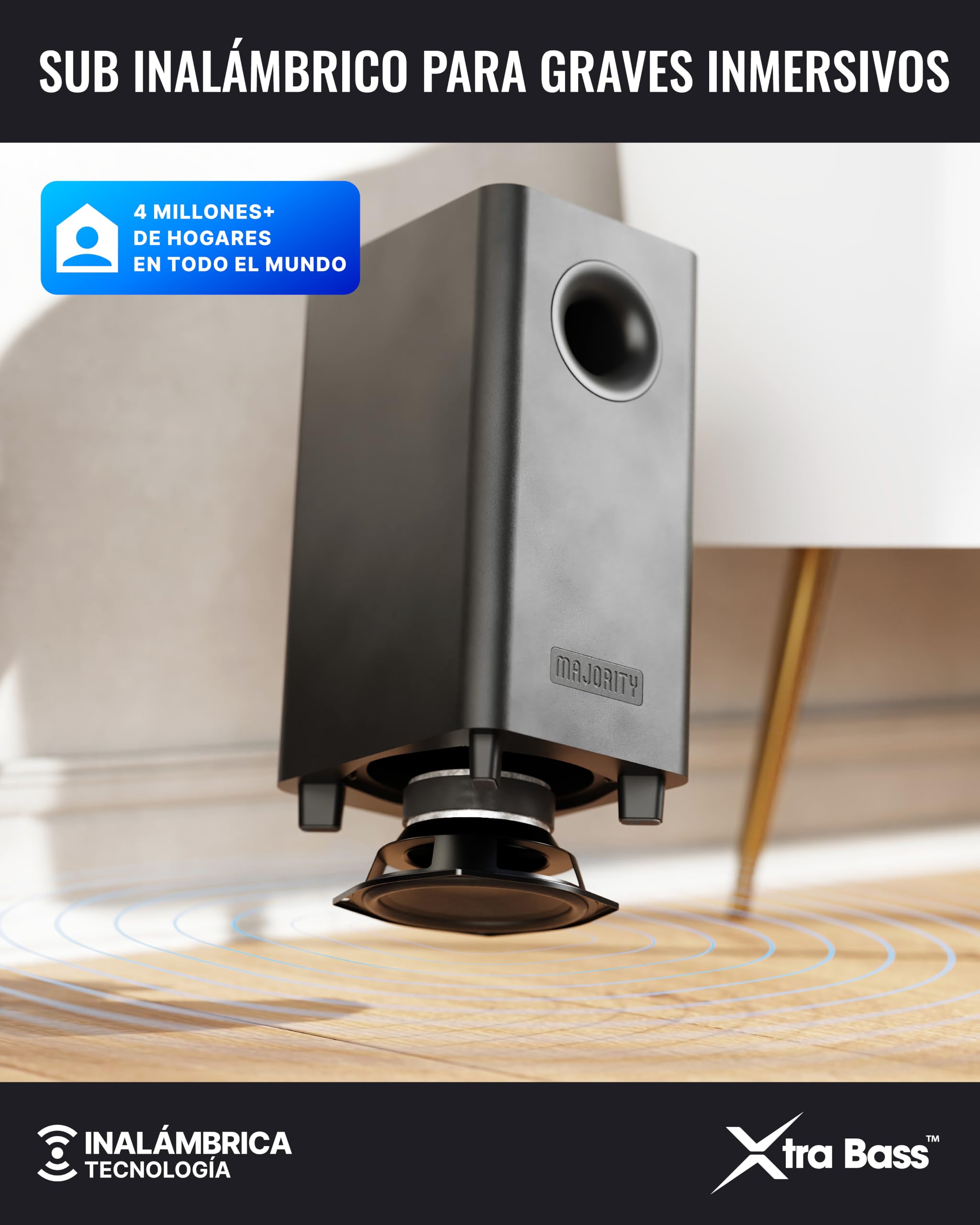 MAJORITY Bowfell Halo Atmos 300W Home Cinema Barra de Sonido con HDMI eARC | 5.1 Dolby Atmos Altavoces TV con subwoofer Inalámbrico y Altavoces Traseros | Barra de Sonido PC Bluetooth 5.3