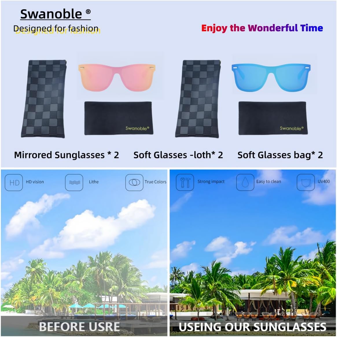 UV400 Rimless One-Piece Lens Reflective Sunglasses - Colored Mirrored Sun Glasses for Men & Women (2 Pack) - Image 6