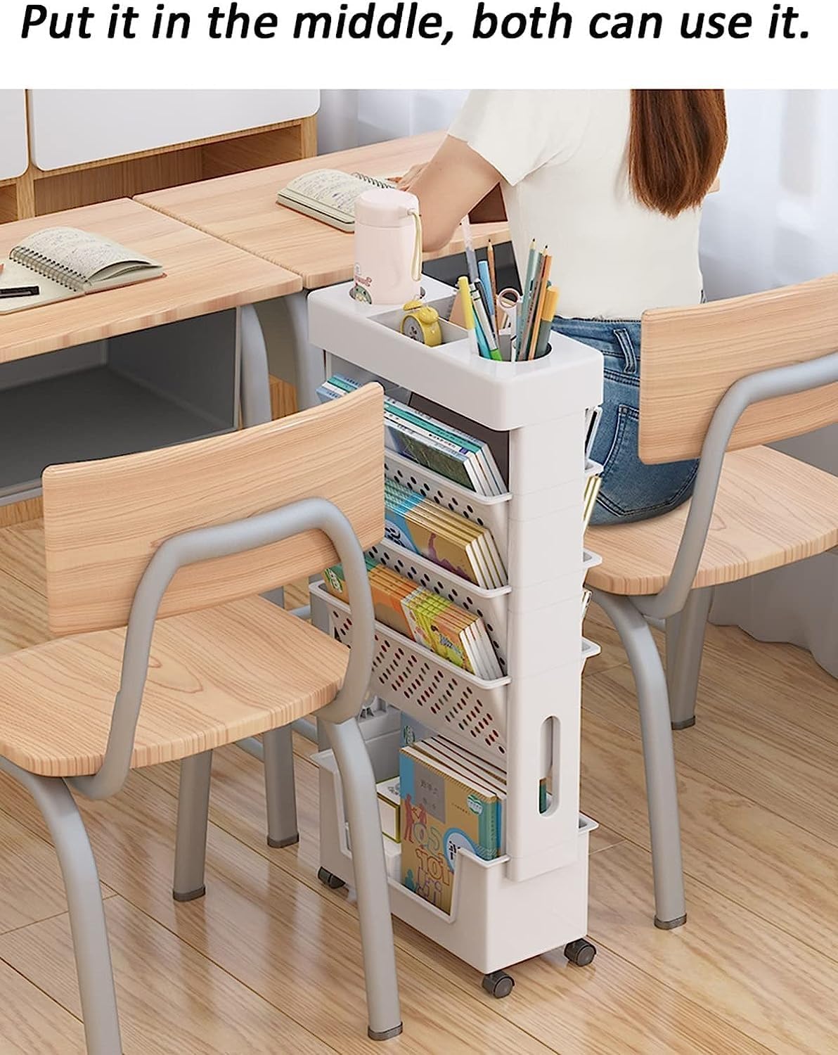 Estantería de escritorio móvil for el aula, carrito de utilidad rodante de 5 niveles con ruedas, organizador de escritorio, revistero de libros, carrito de almacenamiento delgado for el hogar, la coci