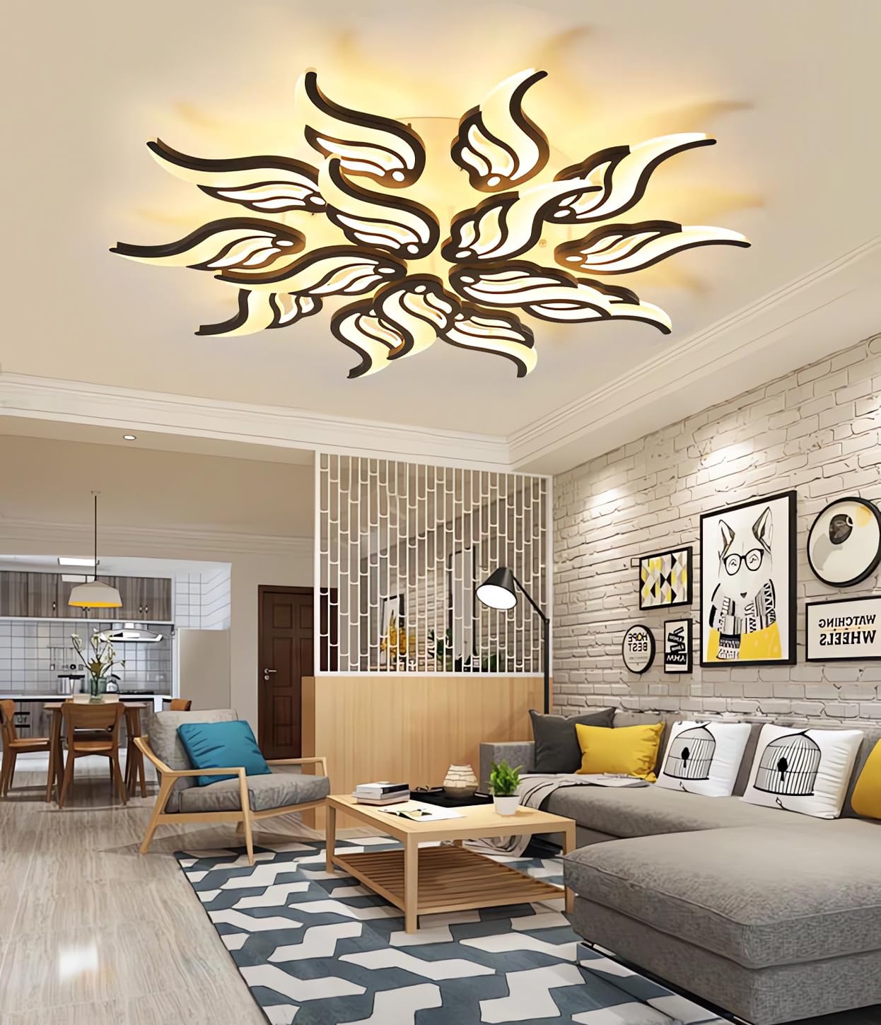 Plafonnier moderne LED salon et salle à manger lustre noir réglable 15 têtes