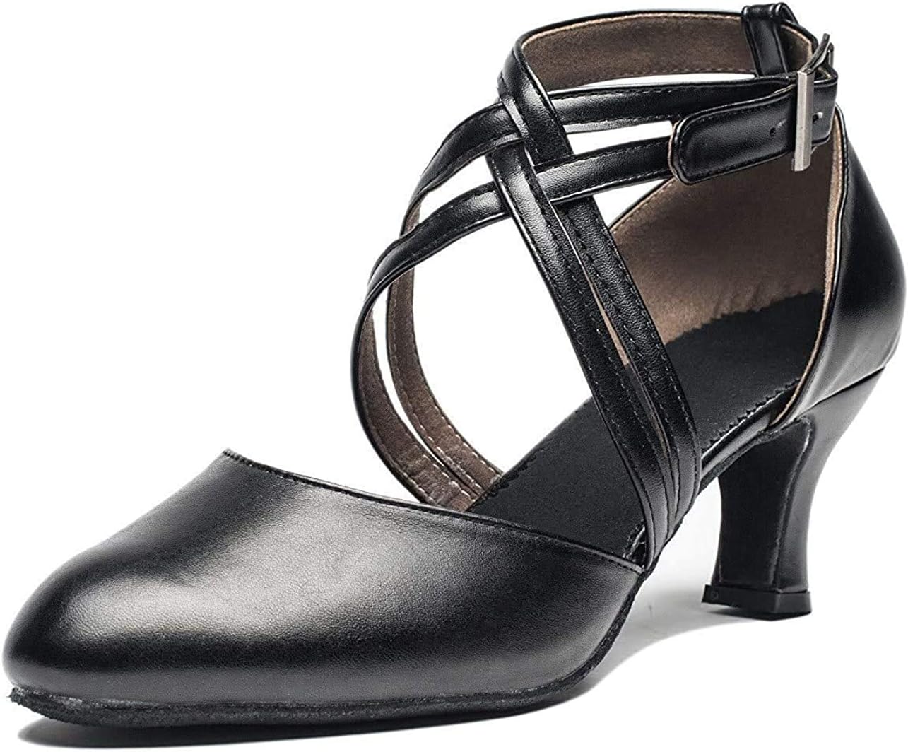 Women Cross Strap Latin Ballroom Black Character Dance Shoes Ladies Modern Tango Salsa Party Dress Pump