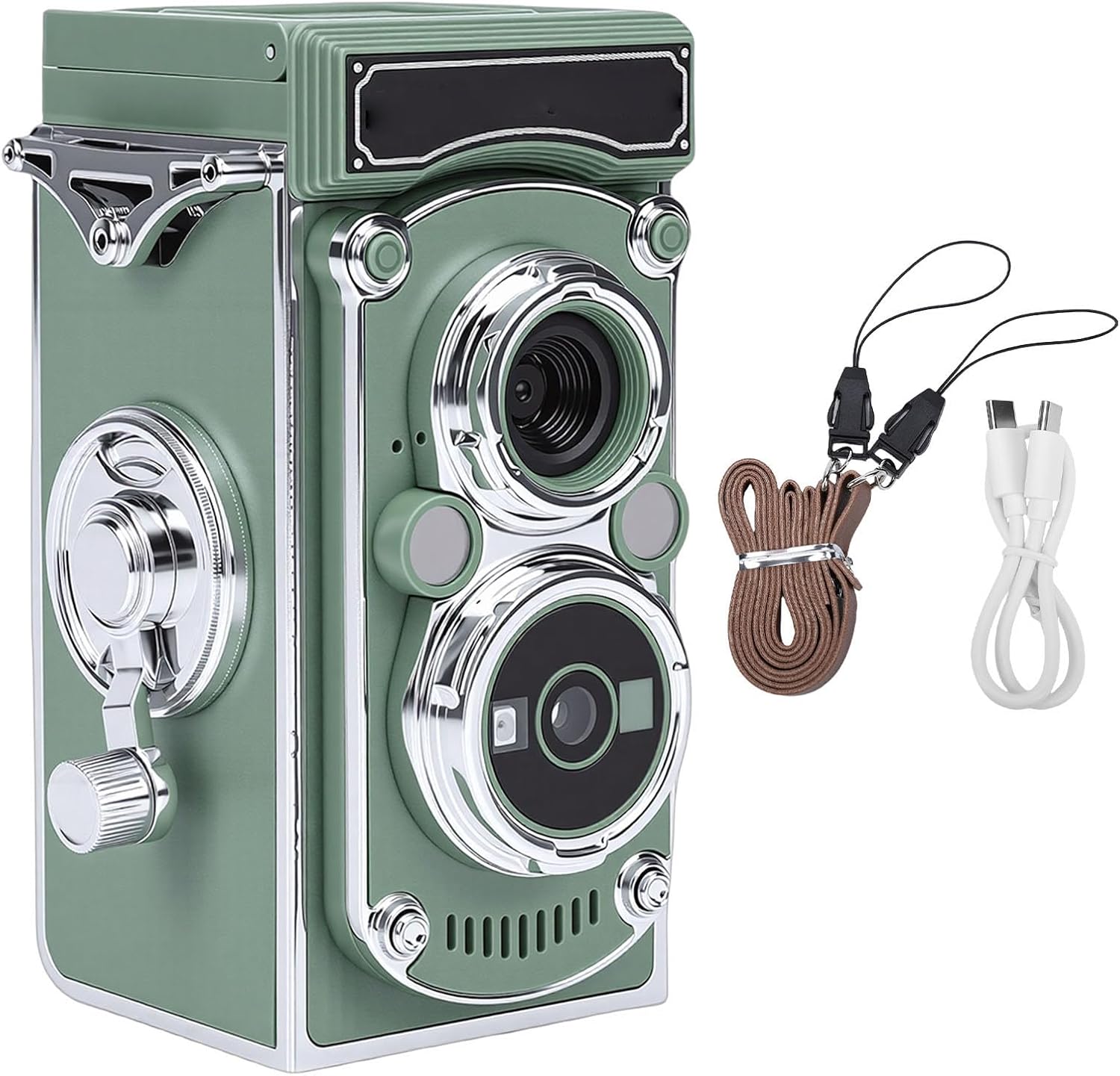 Vintage Digital Camera, Portable TLR Retro Digital Camera with 2.7K HD Video, 24MP Autofocus & Manual Joystick, for Beginners Teens Adults (Green)